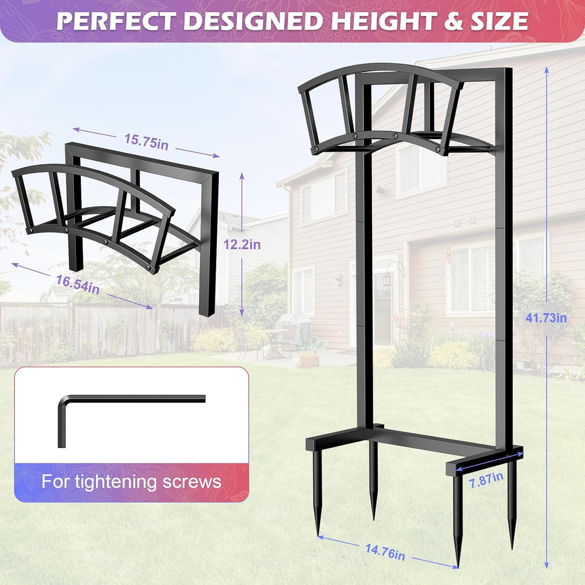 OLV Hose Holder Holds 150-ft Water Pipe, Outdoor Freestanding Heavy Duty Water Hose Holder Reel with 4 Spikes, Detachable Metal Hose Storage Stand Hanger Rack for Outside Yard Lawn Farm, Black