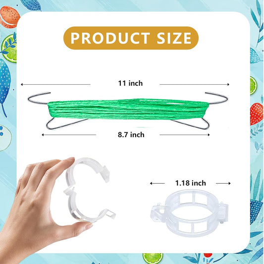 50PCS Tomato Hooks with String, Tomato and Vine Crop Trellis,Tomato Plant Support Clips with 33.3ft Twine to Prevent Tomatoes from Pinching or Falling Off(Green)