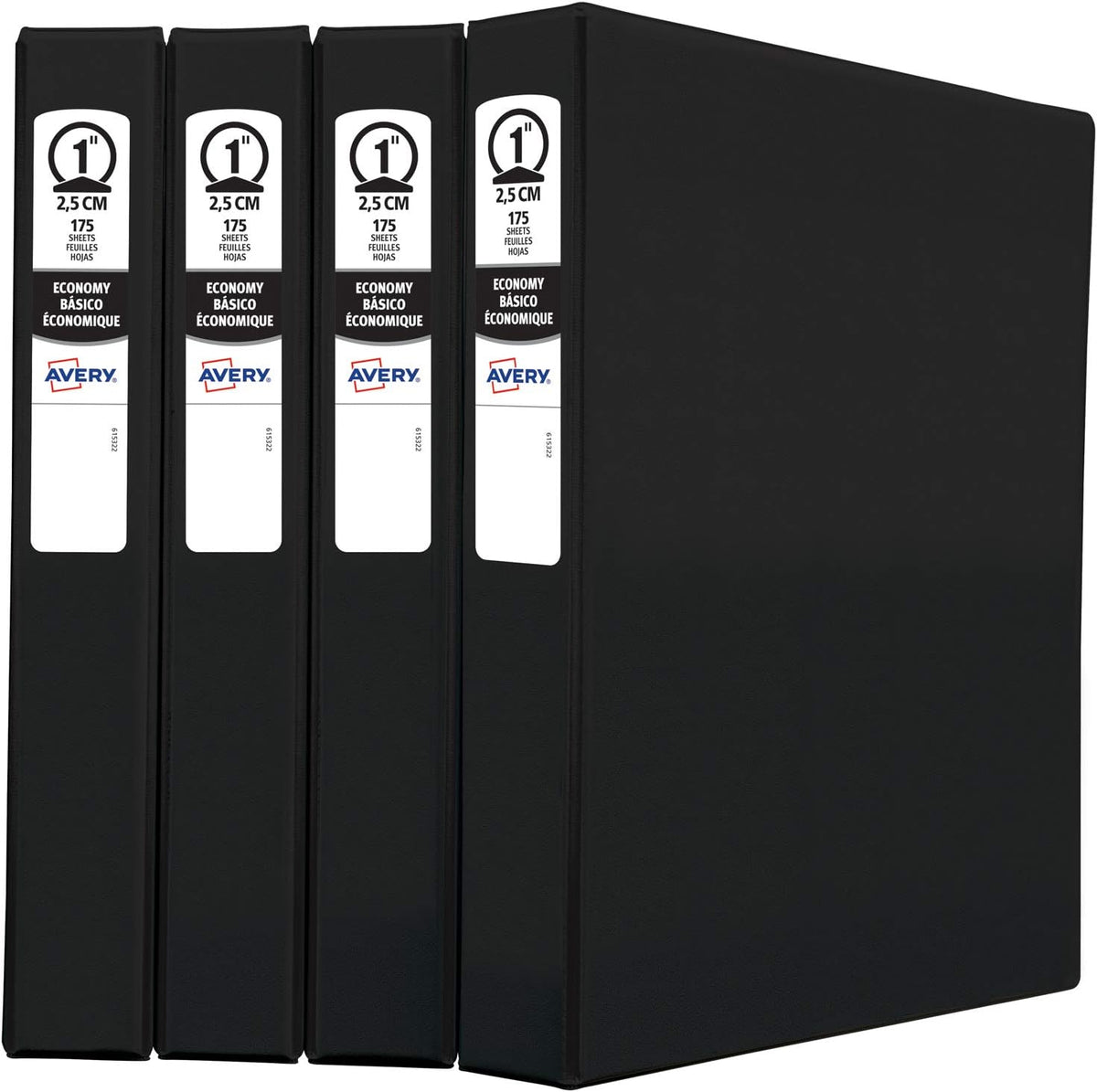 Avery Standard 3 Ring Binder, 1" Round Rings, 175-Sheet Capacity, 1.4 Inch Wide Spine, 1 Black Binder, Ideal for Lightweight Organization and Occasional Referencing (03301)