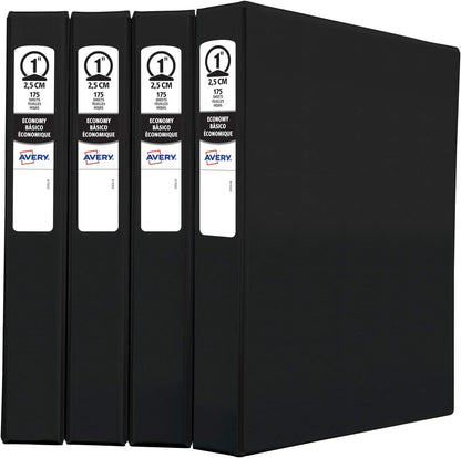 Avery Standard 3 Ring Binder, 1" Round Rings, 175-Sheet Capacity, 1.4 Inch Wide Spine, 1 Black Binder, Ideal for Lightweight Organization and Occasional Referencing (03301)