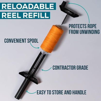 Mason Line String Reel 260FT, 390FT, 780FT, 1500FT, 2300FT, Durable Construction Twine for Laying Bricks, Blocks, Fences in Gardening, DIY & Landscaping Projects (Orange, 262 Ft)