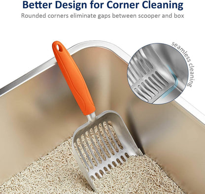 Cat Litter Scoop, Aluminum Alloy Sifter, Kitty Metal Scooper, Deep Shovel, Long Handle, Poop Sifting, Kitten Pooper Lifter, Durable, Heavy Duty, for Litter Box