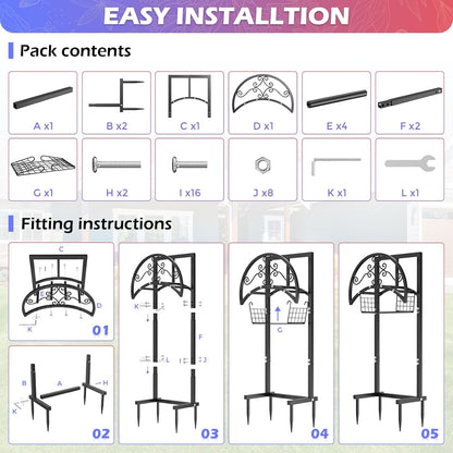 OLV Hose Holder Holds 150-ft Water Pipe, Outdoor Freestanding Heavy Duty Water Hose Holder Reel with 4 Spikes, Detachable Metal Hose Storage Stand Hanger Rack for Outside Yard Lawn Farm, Black
