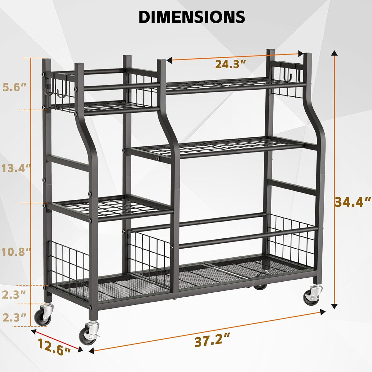 3 Tier Garden Tool Organizer, Garage Storage and Organization, Metal Yard Tools Storage up to 78 Tools, Heavy Duty Garden Tool Organizer for Garage, Yard, Patio, Shed, Indoors and Outdoors, Black