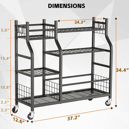 3 Tier Garden Tool Organizer, Garage Storage and Organization, Metal Yard Tools Storage up to 78 Tools, Heavy Duty Garden Tool Organizer for Garage, Yard, Patio, Shed, Indoors and Outdoors, Black