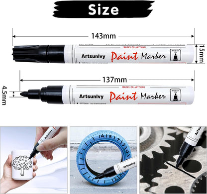 Artsunlvy White Paint Pens marking pens Permanent Markers - 2 Pack Oil Based Waterproof Markers for Tire, Rubber,Wood, Rocks, Metal, Canvas,Plastic, Dark Surface,Craft office Supplies,Medium Point
