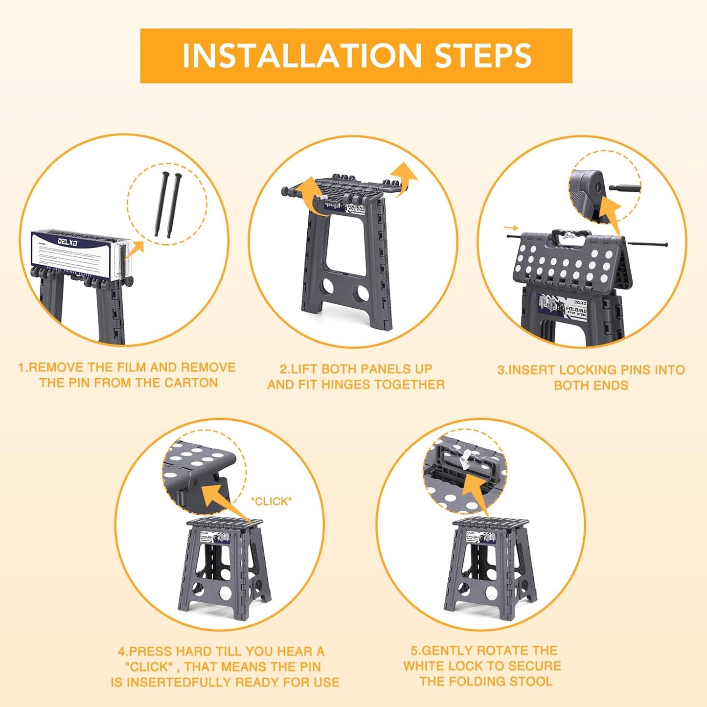 Folding Step Stool 13 Inch,300 Lbs Step Stool for Adults Black