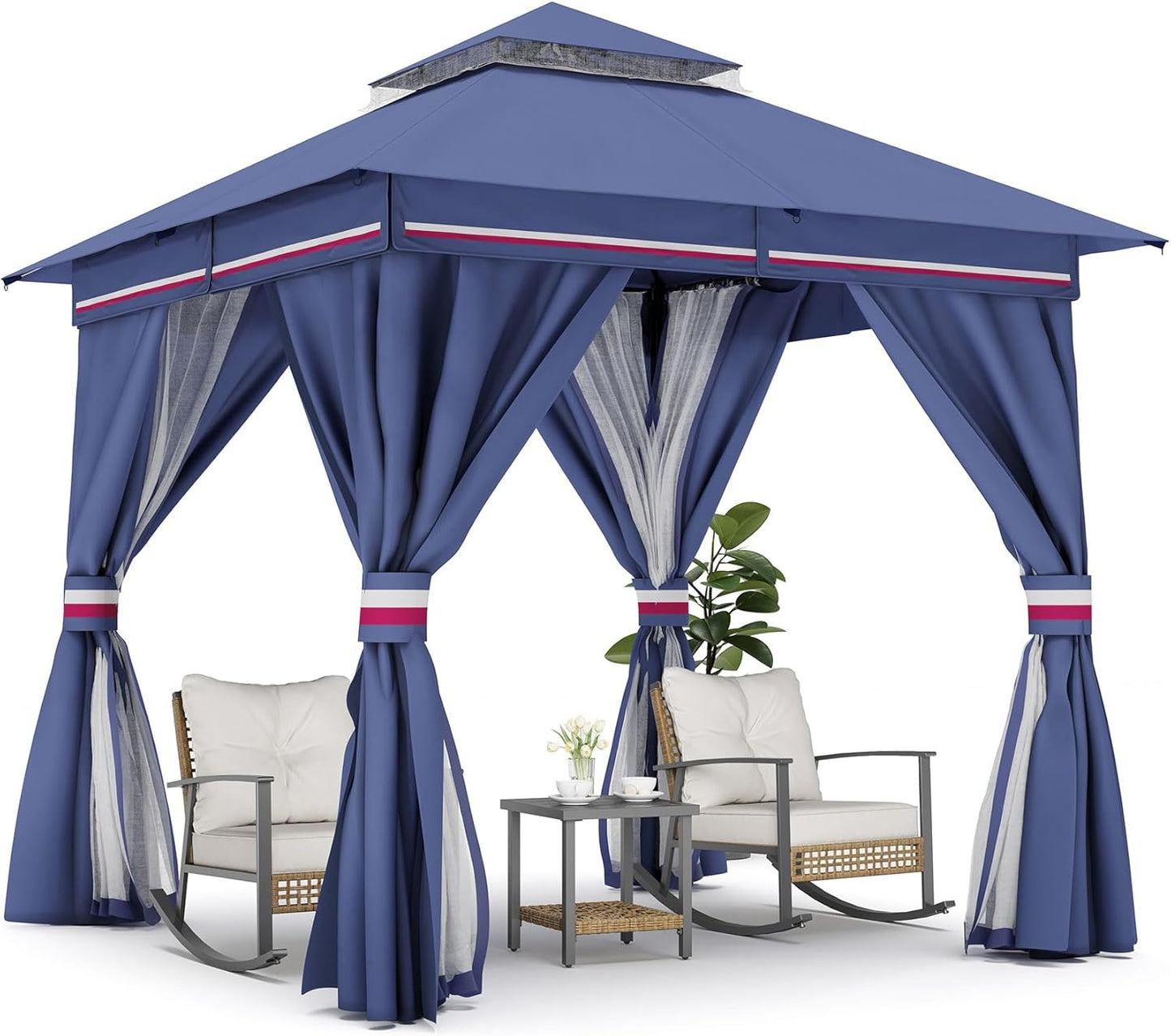 10x20 Gazebo Canopy with 100FT String Lights, Metal Heavy Duty Patio Canopy Tent with Double Roofs, Mosquito Nettings and Privacy Screens for Backyard, Garden, Lawn, Gray