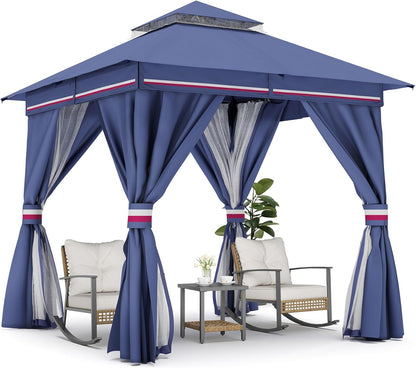 10x20 Gazebo Canopy with 100FT String Lights, Metal Heavy Duty Patio Canopy Tent with Double Roofs, Mosquito Nettings and Privacy Screens for Backyard, Garden, Lawn, Gray
