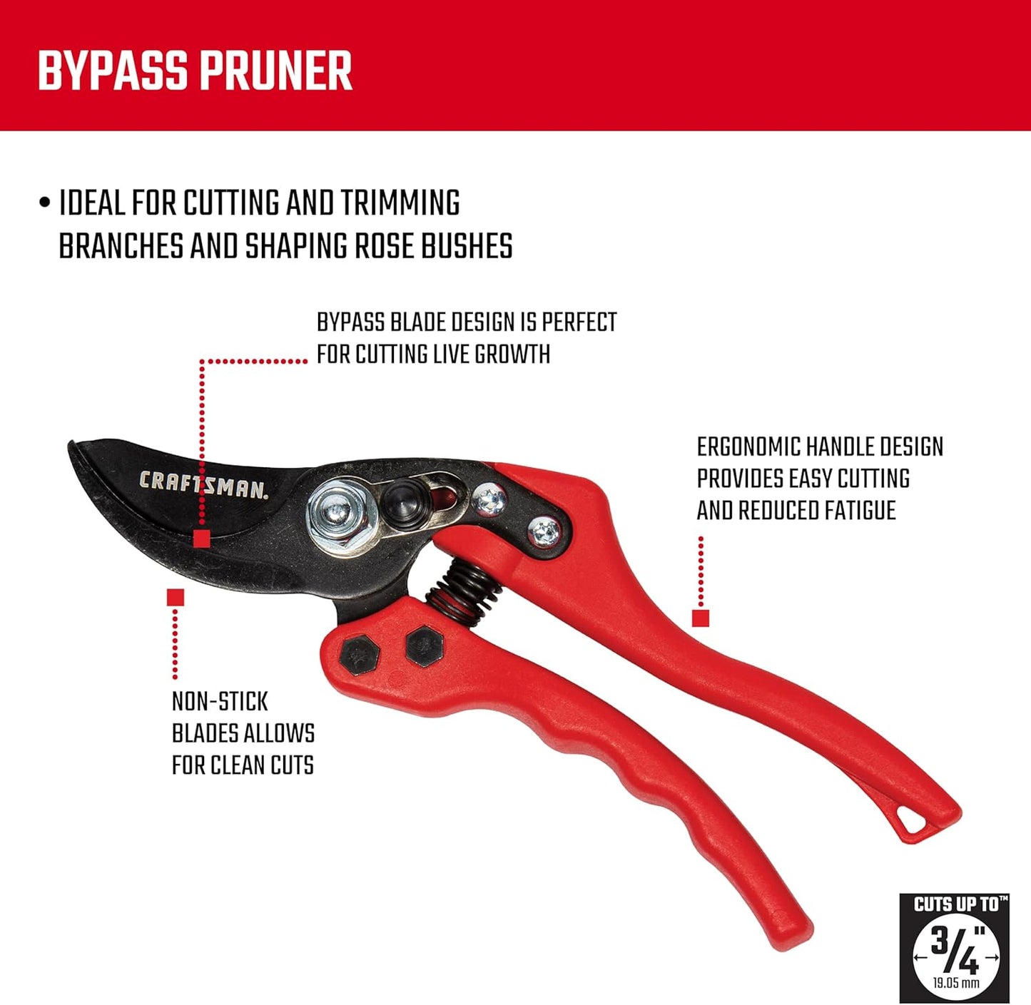 Craftsman 3/4-in. Manual Bypass Pruner for Cutting, Trimming Branches, Shaping Rose Bushes