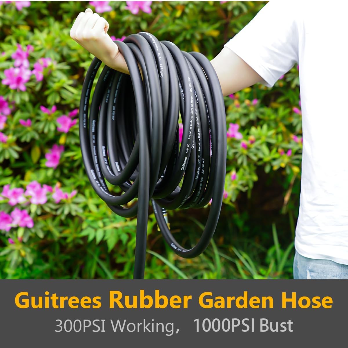 Guitrees Leader Garden Hose 10ft x 5/8", Heavy Duty Short Water Hose, Female to Female Fittings, Five Layered Braiding for Durability, 1000PSI Burst, 300PSI Working (Black) - Colors A