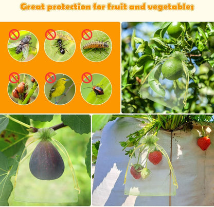 Shintop 100Pcs Fruit Protection Bags, 6x9 Inch Green Fruit Tree Netting Cover Drawstring Mesh Tomato Bags Pest Barrier for Apples Mango