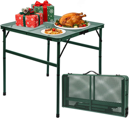 2Ft Small Folding Table with Carry Handle, Camping Table Adjustable Height 10.6–22 in, Black Metal Mesh, Portable & Compact for Outdoor/Indoor,Grill Table, 23.6×15.8 in, 4 lb, 66 lb Capacity