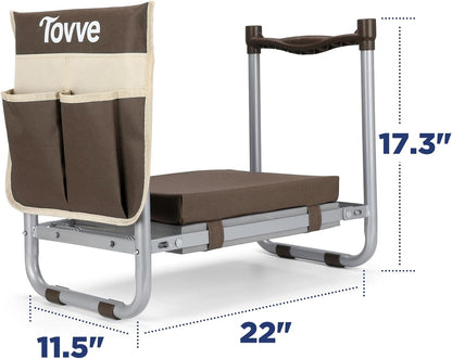 Tovve Foldable Garden Kneeler and Seat, Heavy Duty Garden Stool with 10" Wide Detachable Kneeling Pad, Portable Garden Bench Chair with Large Garden Tool Bag, Gardening Gifts for Women, Seniors, Mom