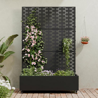 Casaphoria Metal Raised Garden Bed with Trellis and Wheels, 72"x47"x16" Planter Box for Climbing Plants, Vegetables & Vines, Features Drainage Holes and Privacy Screen (Black-Louver) - Colors B