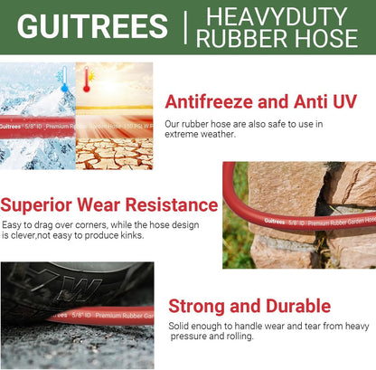 Guitrees Leader Garden Hose 10ft x 5/8", Heavy Duty Short Water Hose, Female to Female Fittings, Five Layered Braiding for Durability, 1000PSI Burst, 300PSI Working (Black) - Colors B