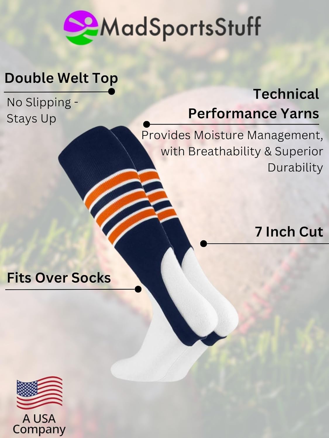 MadSportsStuff Baseball Stirrups Softball Stirrups with Stripes for Boys Girls Men Women Pattern B 3 Stripe