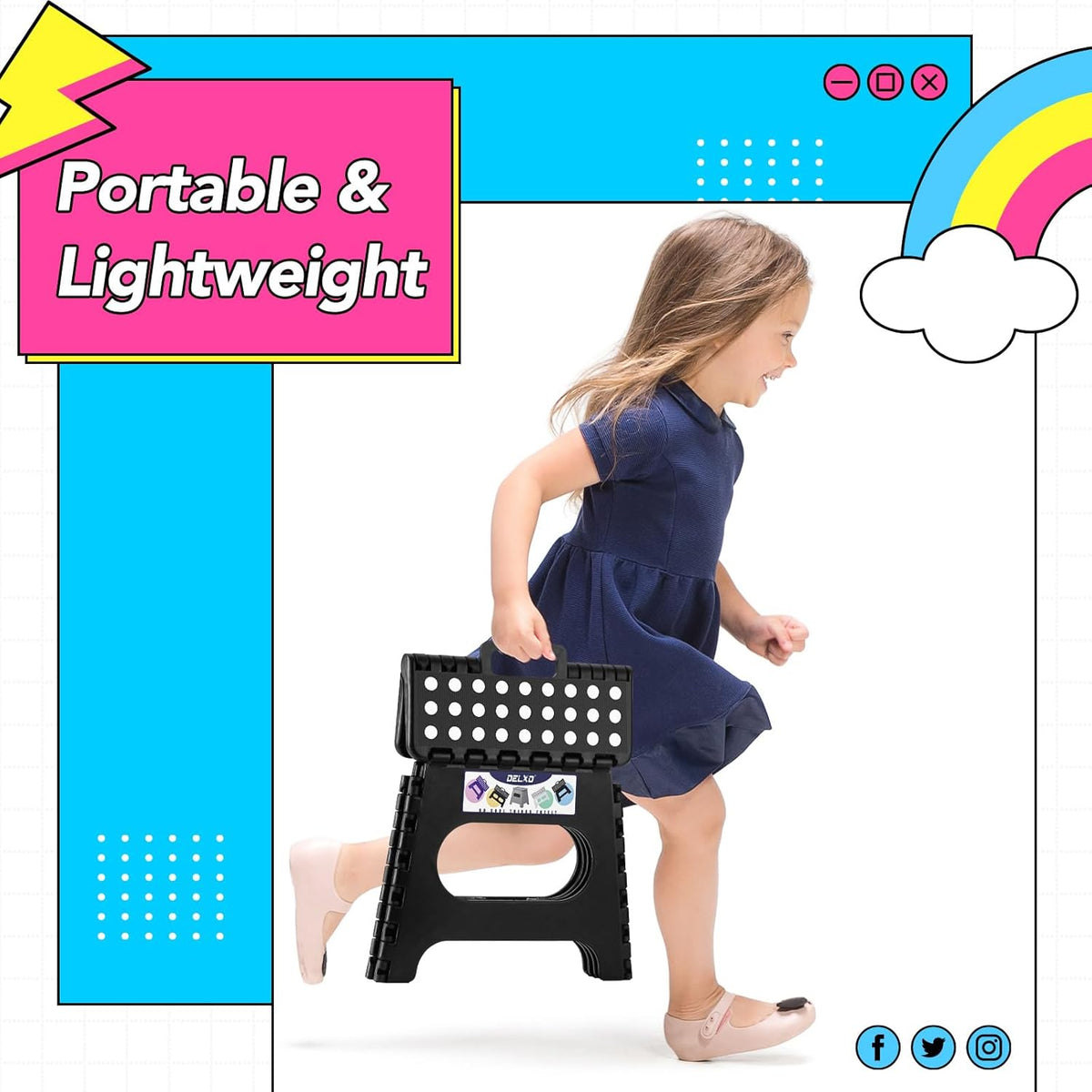 Folding Step Stool 13 Inch,300 Lbs Step Stool for Adults Black