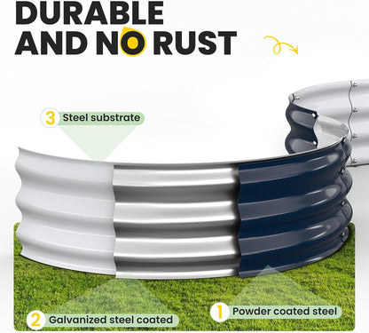Pattiumo Galvanized Raised Garden Bed 4×4×1 FT, Round Metal Raised Garden Bed Outdoor Planter Box with Open Bottom, Rust-Resistant Steel Garden Bed for Vegetables Herbs Flowers, Easy Assembly