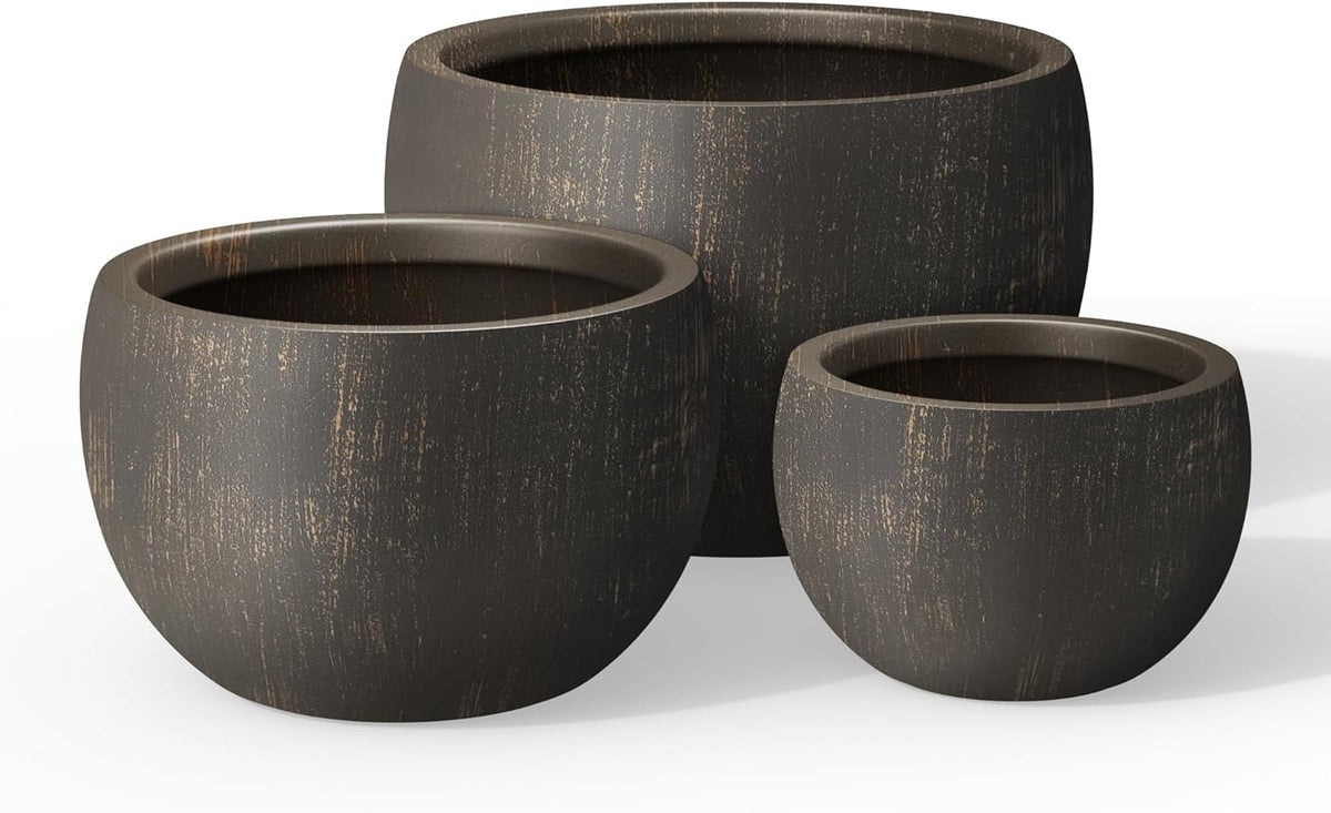 Large Round Bowl Vintage BRN Concrete Planter 19.9" Dia, Outdoor