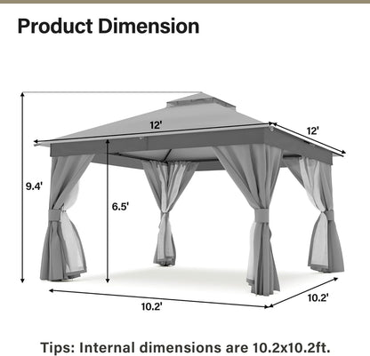 10x20 Gazebo Canopy with 100FT String Lights, Metal Heavy Duty Patio Canopy Tent with Double Roofs, Mosquito Nettings and Privacy Screens for Backyard, Garden, Lawn, Gray