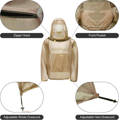 Mosquito Netting Suit Bug Net Mesh Clothing with Hood Outdoor Garden Hunting Camo Protection from Fly Insects Bugs