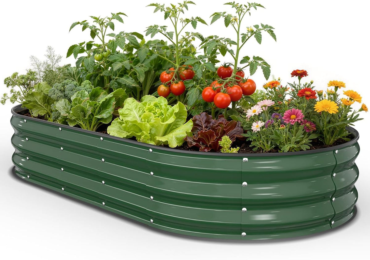 Pattiumo Galvanized Raised Garden Bed 4×4×1 FT, Round Metal Raised Garden Bed Outdoor Planter Box with Open Bottom, Rust-Resistant Steel Garden Bed for Vegetables Herbs Flowers, Easy Assembly