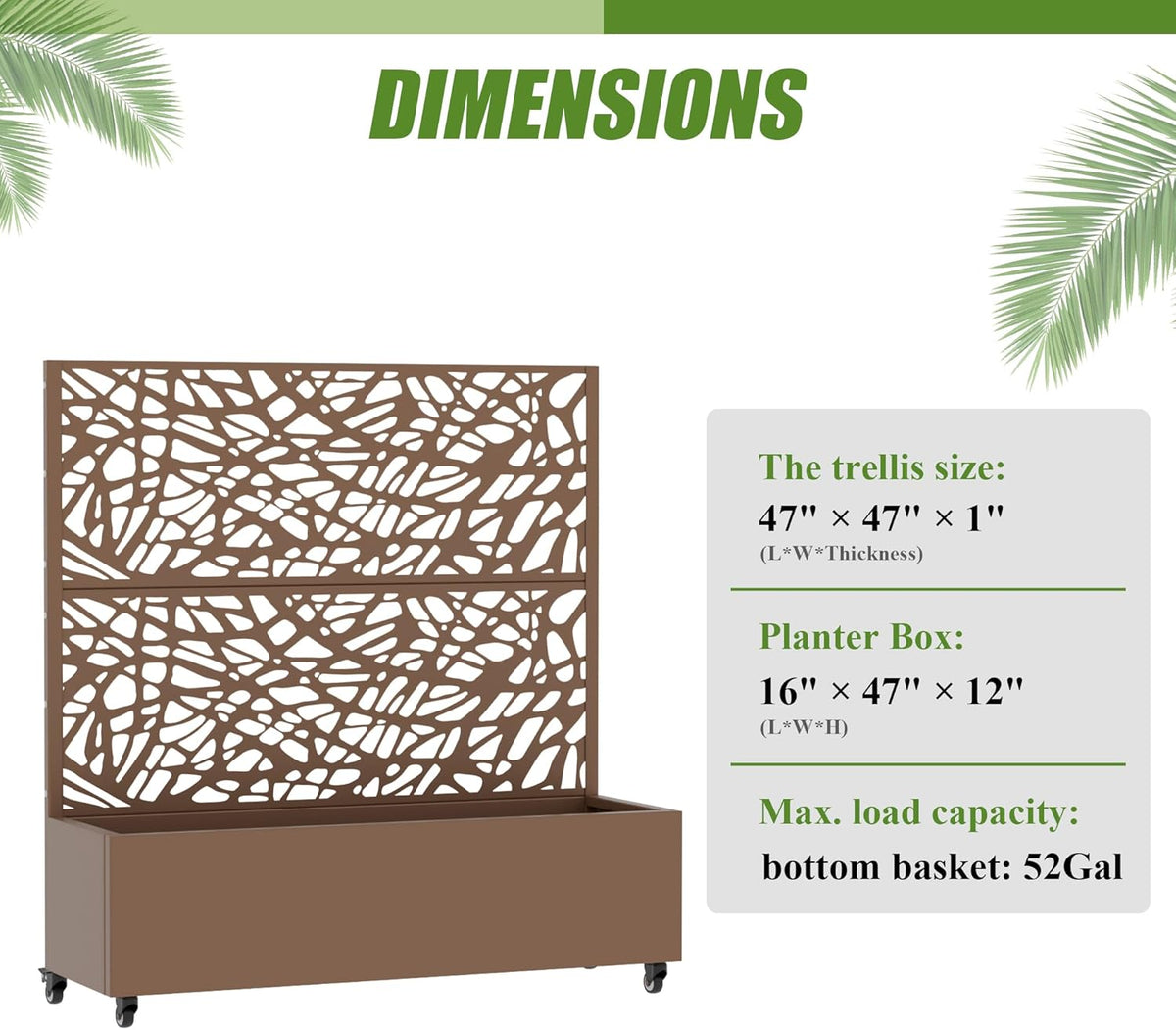 Casaphoria Metal Raised Garden Bed with Trellis and Wheels, 72"x47"x16" Planter Box for Climbing Plants, Vegetables & Vines, Features Drainage Holes and Privacy Screen (Black-Louver) - Colors B