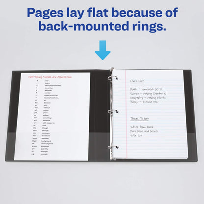 Avery Standard 3 Ring Binder, 1" Round Rings, 175-Sheet Capacity, 1.4 Inch Wide Spine, 1 Black Binder, Ideal for Lightweight Organization and Occasional Referencing (03301)