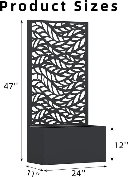 Casaphoria Metal Raised Garden Bed with Trellis and Wheels, 72"x47"x16" Planter Box for Climbing Plants, Vegetables & Vines, Features Drainage Holes and Privacy Screen (Black-Louver) - Colors D