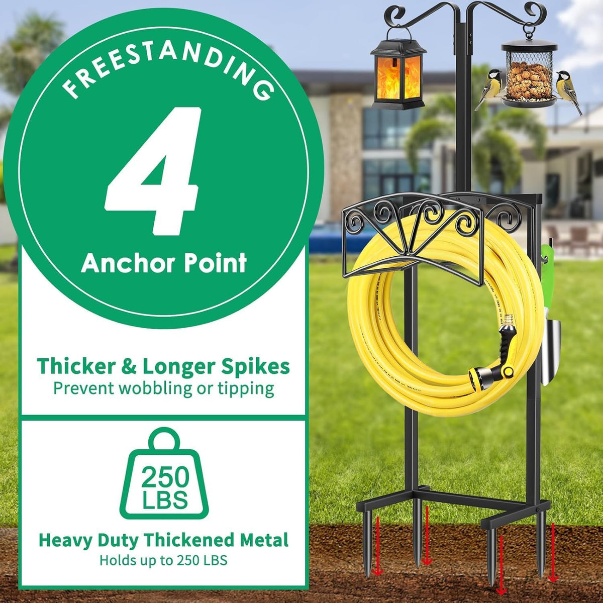 TomCare Garden Hose Holder Upgraded Heavy Duty Metal Water Hose Holder Holds 160 FT Hoses Sturdy Hose Reel Freestanding Outdoor Hoses Storage Hanger for Outside Yard Lawn