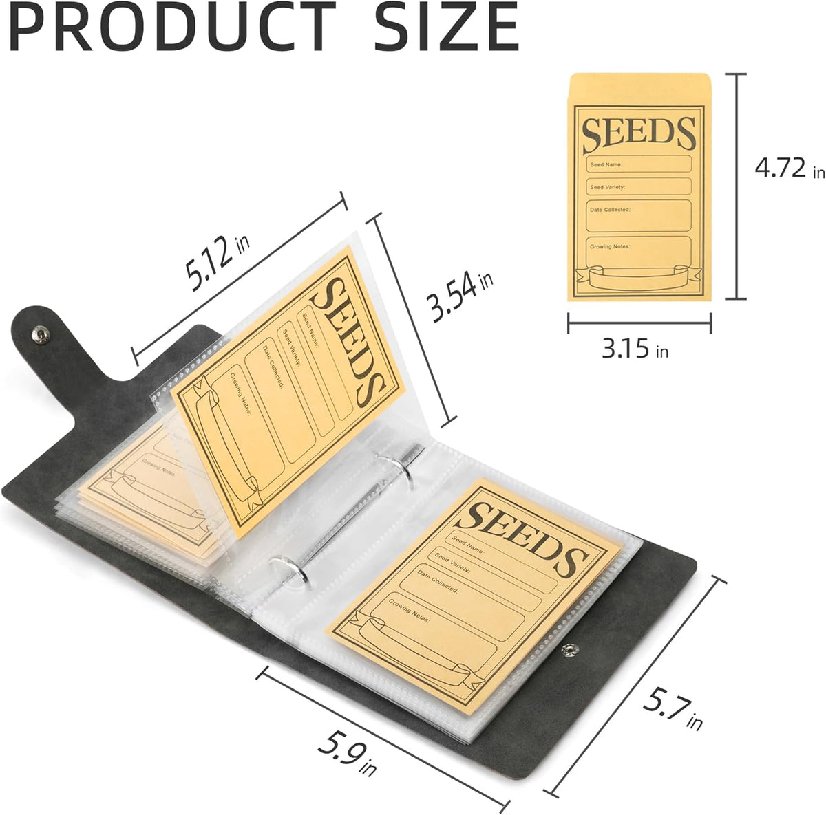 Seed Packet Organizer Binder, Garden Planner Packet with 25 Pack Clear Pocket Sleeves(Slot 3.9" x 5.5") 50Pcs Seed Storage Envelopes, Fit for Standard Seed Packets
