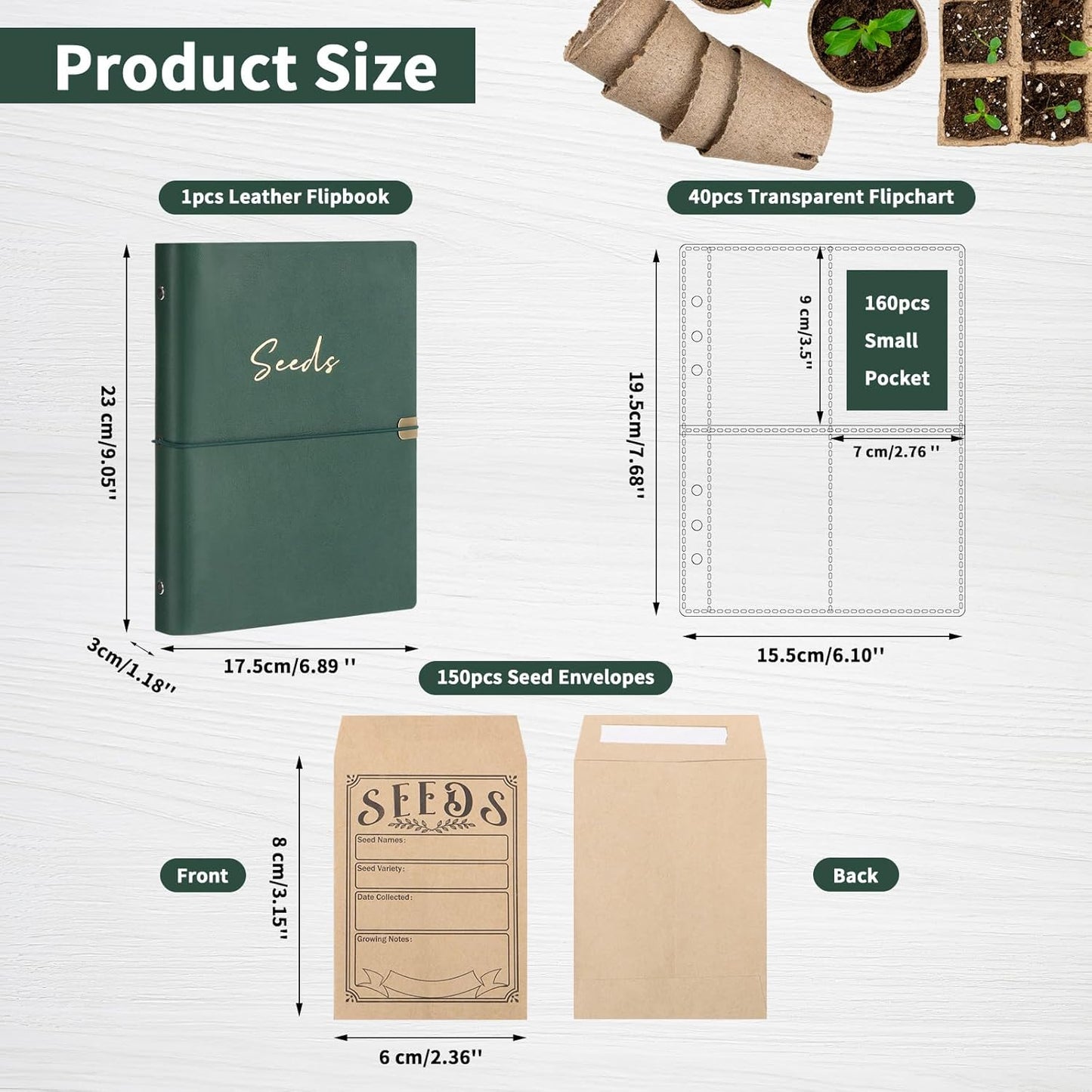 Garden Seed Storage Organizer Binder - 150 Resealable Seed Envelopes Brown Shell with 40 Sheet Protectors for Efficient Seed Packet Organization - Brown