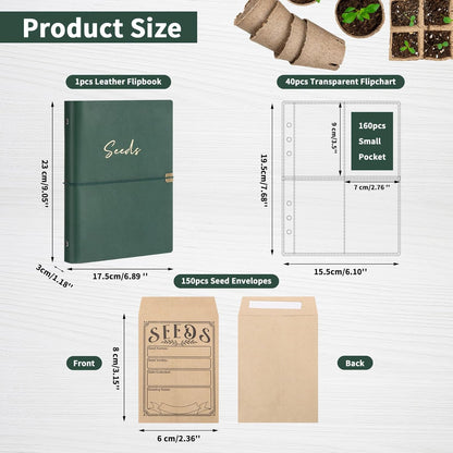 Garden Seed Storage Organizer Binder - 150 Resealable Seed Envelopes Brown Shell with 40 Sheet Protectors for Efficient Seed Packet Organization - Brown