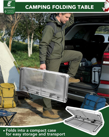 2Ft Small Folding Table with Carry Handle, Camping Table Adjustable Height 10.6–22 in, Black Metal Mesh, Portable & Compact for Outdoor/Indoor,Grill Table, 23.6×15.8 in, 4 lb, 66 lb Capacity