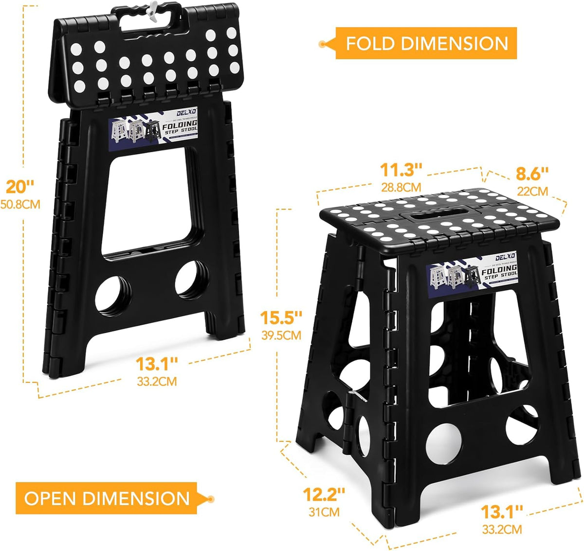 Folding Step Stool 13 Inch,300 Lbs Step Stool for Adults Black