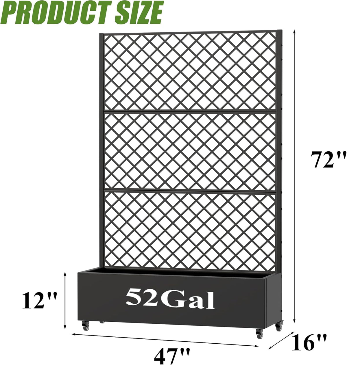 Casaphoria Metal Raised Garden Bed with Trellis and Wheels, 72"x47"x16" Planter Box for Climbing Plants, Vegetables & Vines, Features Drainage Holes and Privacy Screen (Black-Louver) - Colors D