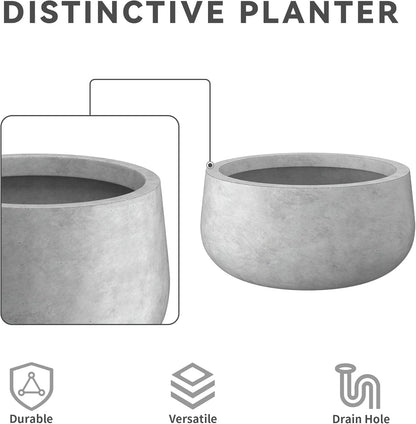 Kante 15.7" Dia Round Concrete Planter, Outdoor Indoor Garden Plant Pots with Drainage Hole and Rubber Plug, Modern Curvaceous Design, Slate Gray
