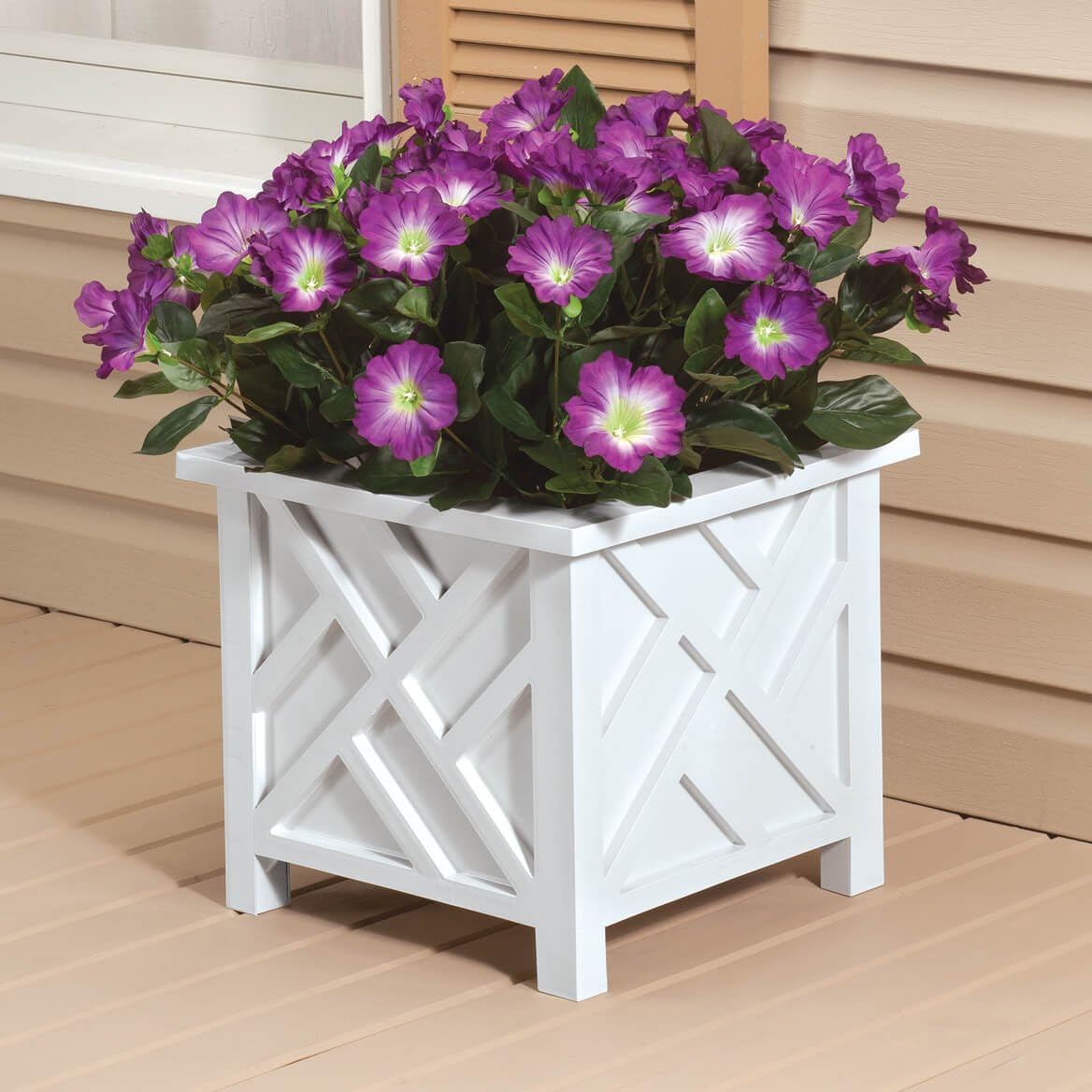 Miles Kimball Chippendale Planter Box, White – Plant Holder for Garden, Patio and Lawn – 14 ¾” sq. x 13 ¼ H Overall