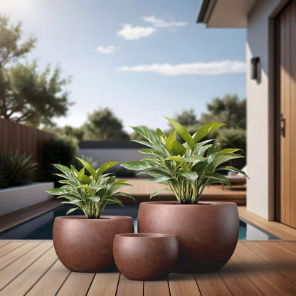 Large Round Bowl Vintage BRN Concrete Planter 19.9" Dia, Outdoor
