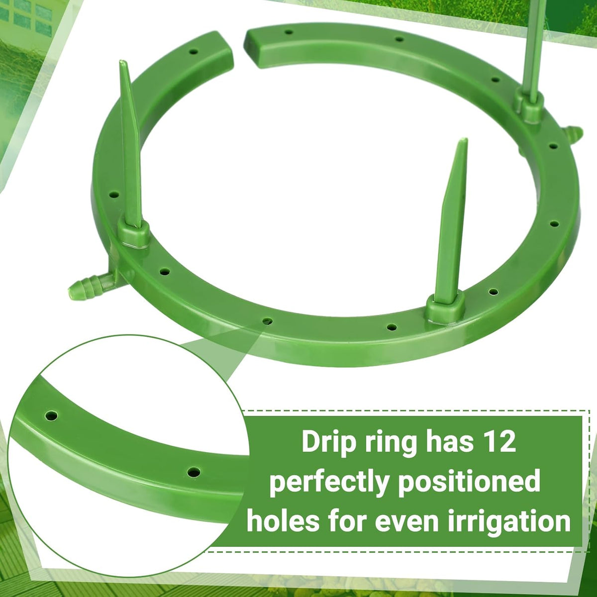 Tujoe 4 Set Water Ring 3 Leg Support Drip Emitter Drip Ring with 1/8 Inch Barbed Inlet Fitting Removable Stakes for Grow Media Irrigation System Rain Watering Tree Plants, Green (5 Inch)