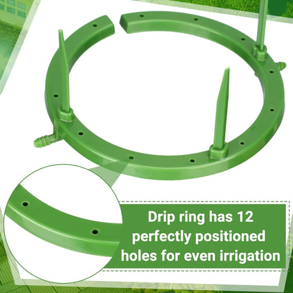Tujoe 4 Set Water Ring 3 Leg Support Drip Emitter Drip Ring with 1/8 Inch Barbed Inlet Fitting Removable Stakes for Grow Media Irrigation System Rain Watering Tree Plants, Green (5 Inch)