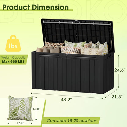 Devoko 100 Gallon Waterproof Large Resin Deck Box Indoor Outdoor Lockable Storage Container for Patio Furniture Cushions Garden Tools (100 Gallon, Black)