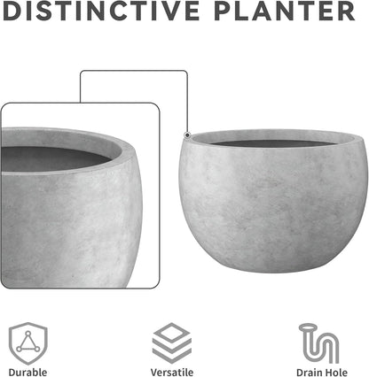 Large Round Bowl Vintage BRN Concrete Planter 19.9" Dia, Outdoor