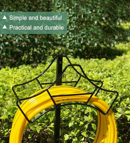 Garbuildman Garden Hose Holder with 3 Spikes, Freestanding Metal Hose Stand for Outdoor Garden, Detachable Hose Storage Rack for Lawn & Yard, Volcano Black