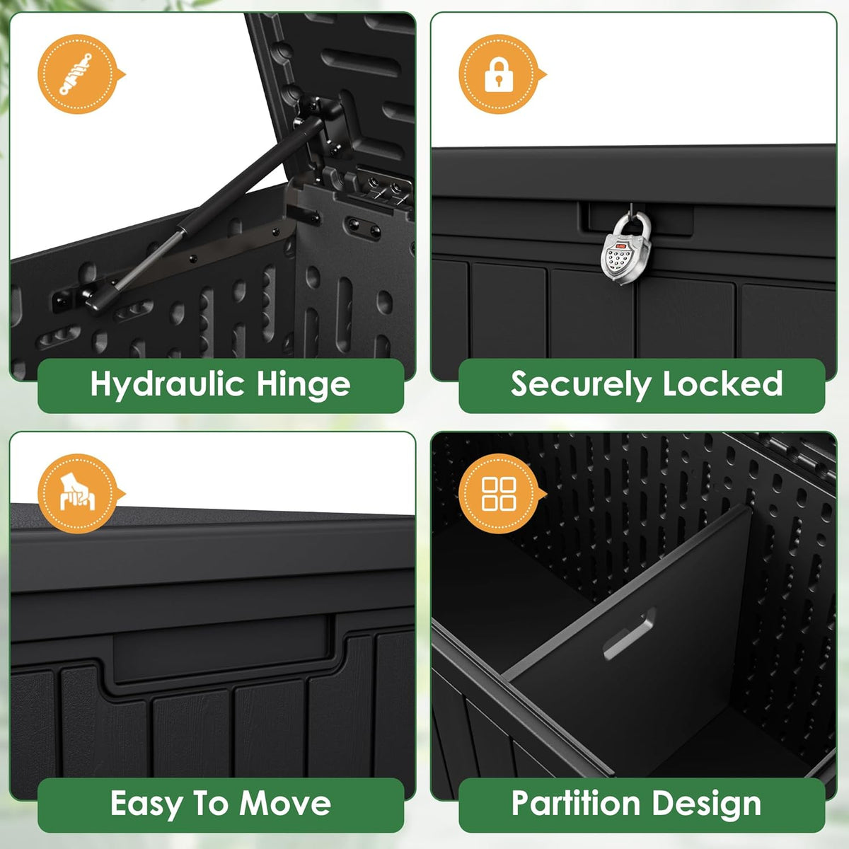 30 Gallon Resin Deck Box Waterproof Outdoor Storage Box for Patio Furniture Pool Accessories Indoor Storage for Cushion Garden Tools (30 Gallon, Black)