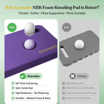 Grenebo 2-Pack 1.6" Extra Thick NBR Foam Garden Kneeling Pads, Ultra Soft Cushion Kneeling Pads for Gardening, Gardening Kneeling Pad for Baby Bathing, Work, Exercise, 17.3×11×1.6 in, Green