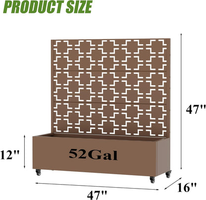 Casaphoria Metal Raised Garden Bed with Trellis and Wheels, 72"x47"x16" Planter Box for Climbing Plants, Vegetables & Vines, Features Drainage Holes and Privacy Screen (Black-Louver) - Colors D