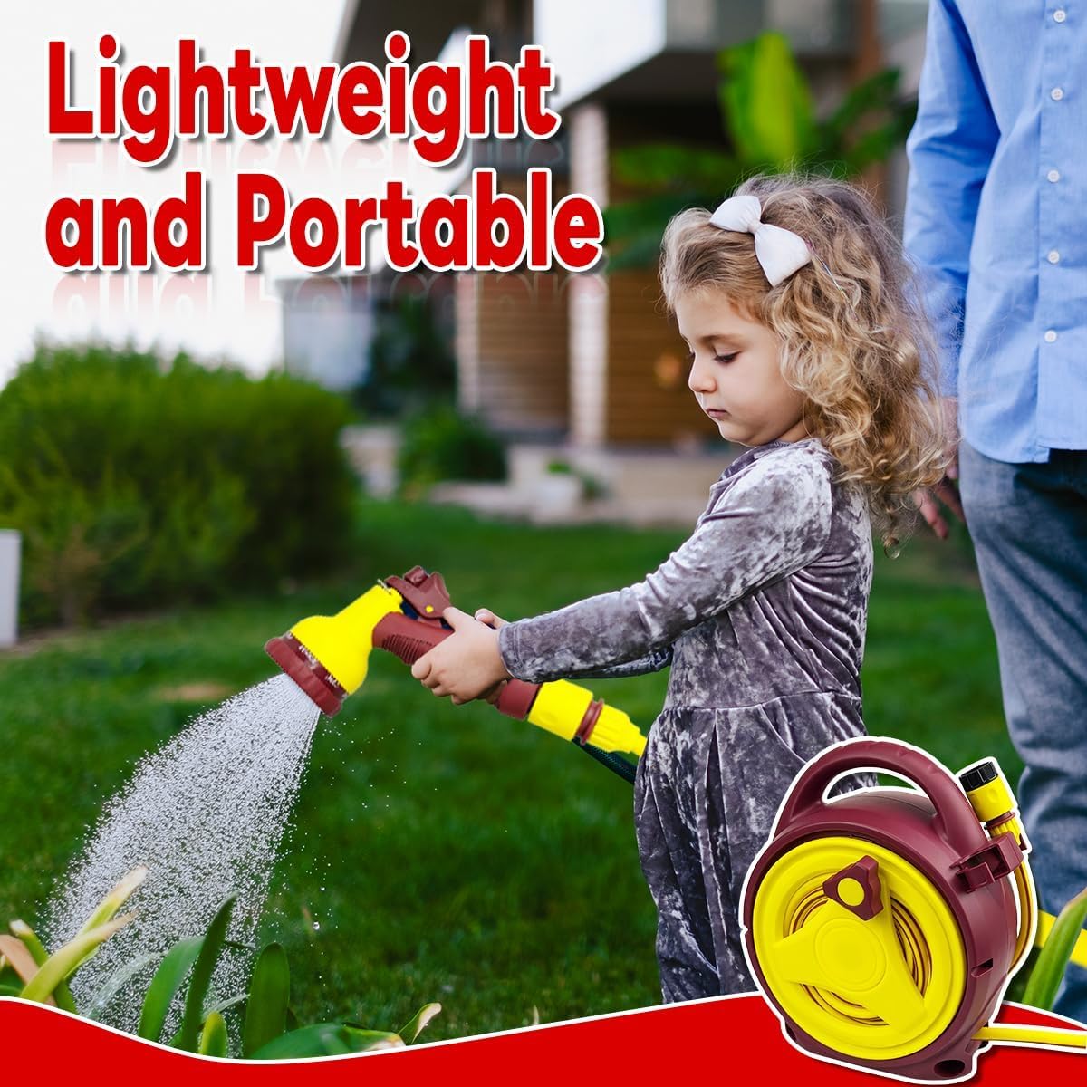 Hose Reels for Outside,45+6.5FT Portable Retractable Hose Reel,Retractable Garden Hose Reel with Spray Nozzle,Portable Hose Reel for Plant Watering Pet Cleaning Yard Cleaning and Car Washing