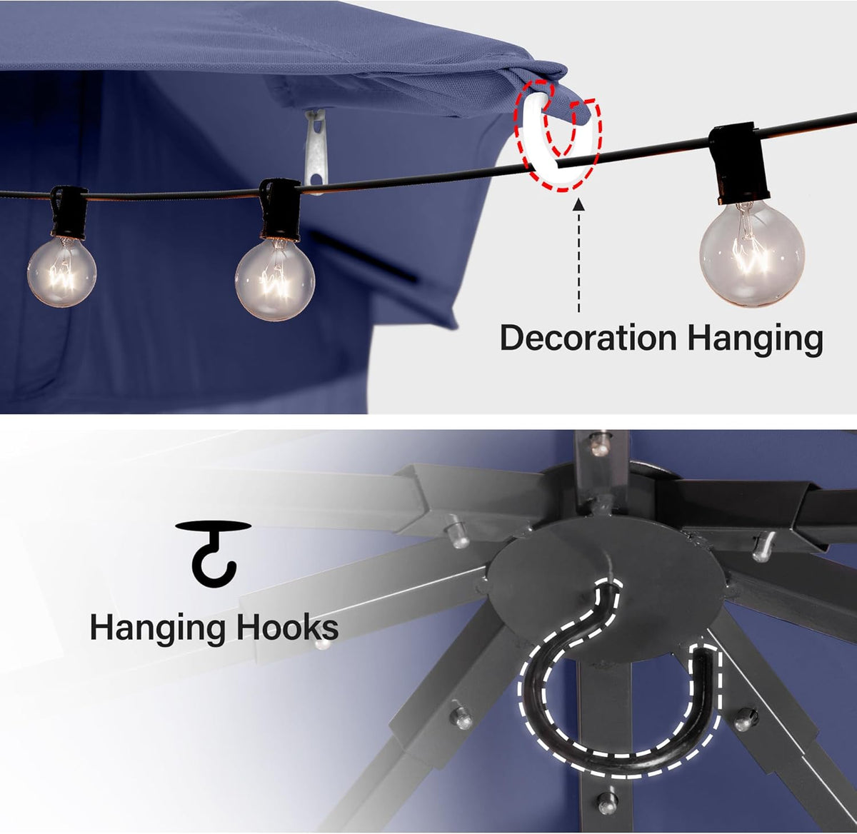 10x20 Gazebo Canopy with 100FT String Lights, Metal Heavy Duty Patio Canopy Tent with Double Roofs, Mosquito Nettings and Privacy Screens for Backyard, Garden, Lawn, Gray